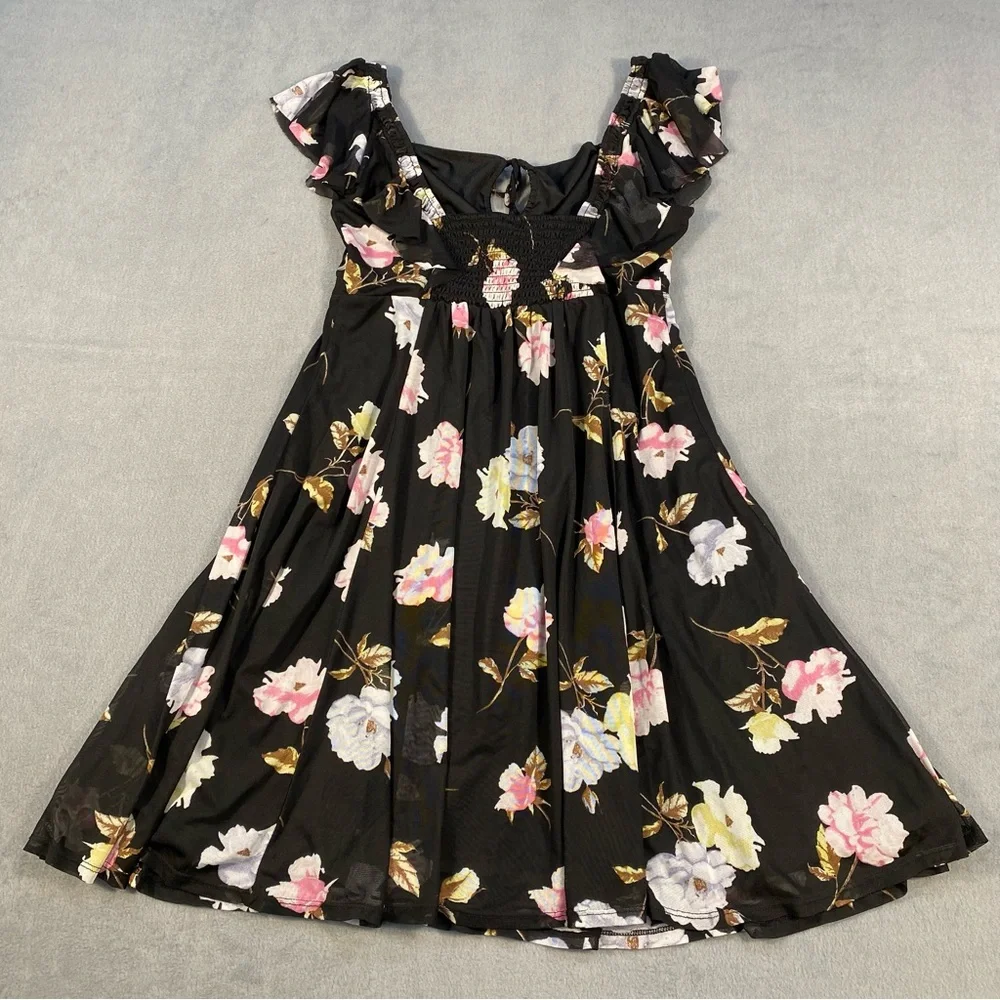 American Rag Women’s Sheer Black Floral Dress, Ruffled Sleeves, Lined,Size M - Picture 3 of 9